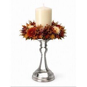 Pewter Brass Pillar Candle Holder 9” Geometric Candlestick Home Decor